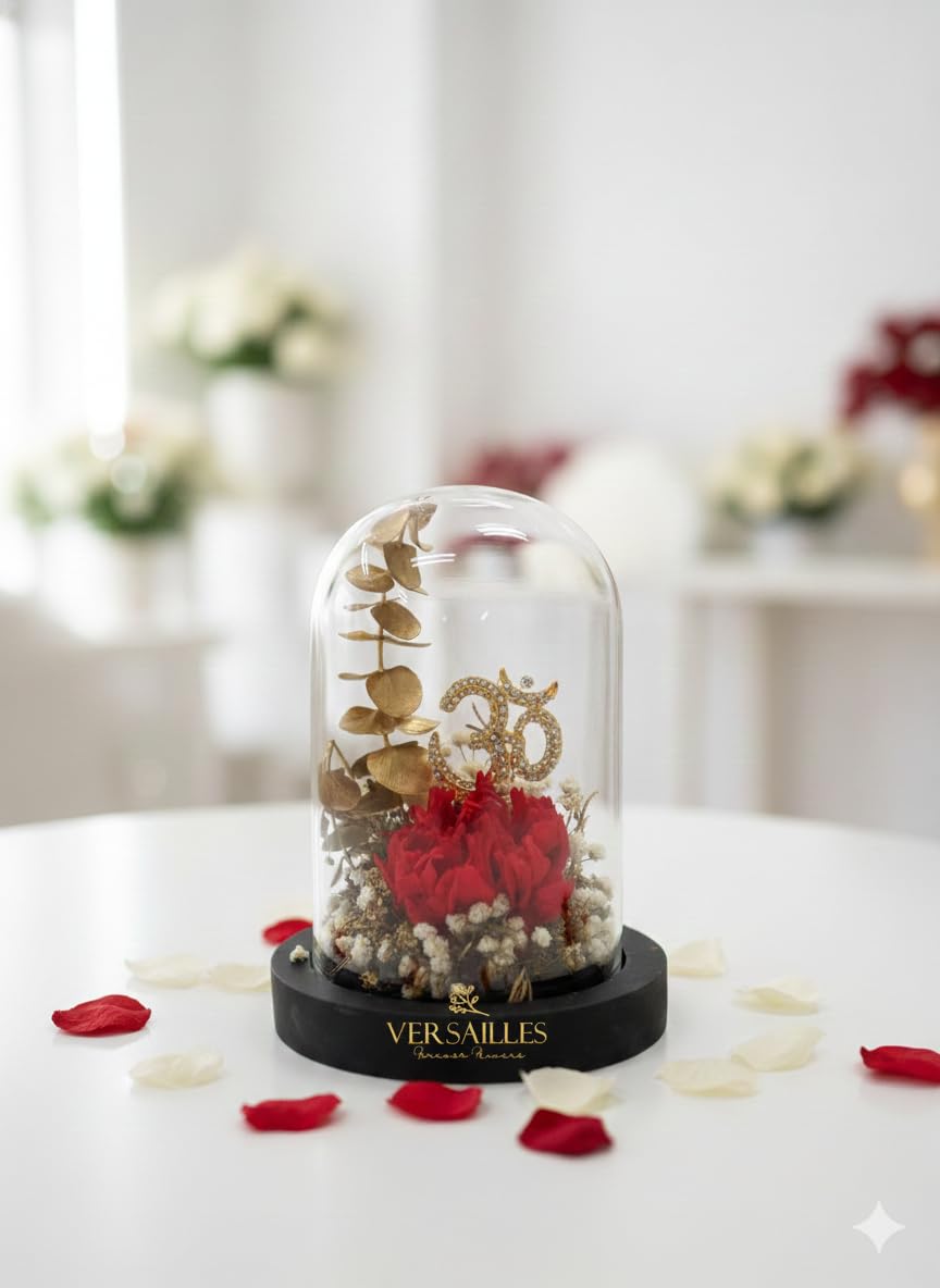 Versailles Crystal Preserved Flowers with Om Symbol in Glass Dome, Multicolor, Home Decor and Interior Decoration, 260 Grams-image-49