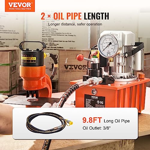 Image of VEVOR 10000 PSI 750W 110V 488 in /8L Capacity, Double Acting Manual Valve, Electric Driven Hydraulic Pump Power Pack Unit with Lever Switch for Punching /Bending /Jack Machines, Orange