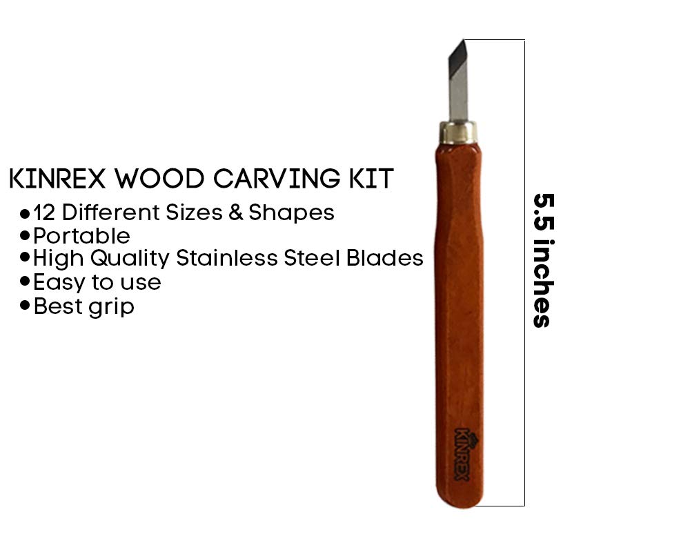 Premium Wood Carving Tools Kit - Durable High Carbon Stainless Steel Power Grip Carving Tool for Kids and Adults - Sculpting Knives for Carving Wood, Pumpkin & Soap - 12 Pieces
