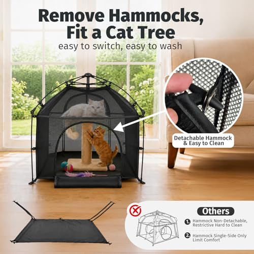 Image of Catio Outdoor Cat Enclosure Pop up Cat Tower Tent Cat Playpen w /Breathable Mesh Portable Catio Kitten Pet Animal Play Pen Indoor Enclosed Kitty Patio Balcony Camping(Square)