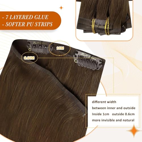 Image of Full Shine Seamless Clip in Hair Extensions Human Hair, Brown 14 Inch 120g | Invisible PU Weft, Medium Brown Clip-Ins, Lightweight, Secure Hold Clips, Invisible Blend, Heat-Styling Friendly, 8 Pcs