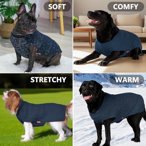 KYEESE Dog Sweater for Large Dogs with Leash Hole Warm Pullover with Reflective Yarn Male Thick Stretchy Knitwear Winter Soft Pet Coat boy for Cold Weather Comfy Dog Sweaters, Navy Blue, XX-Large - Image 5