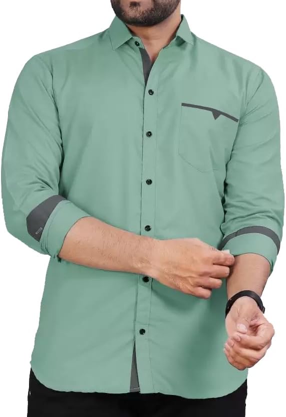 CB-COLEBROOKMen's Regular Fit Solid Soft Touch Cotton Casual Shirt with Pocket Design with Spread Collar & Full Sleeves (Available in Plus Size)
