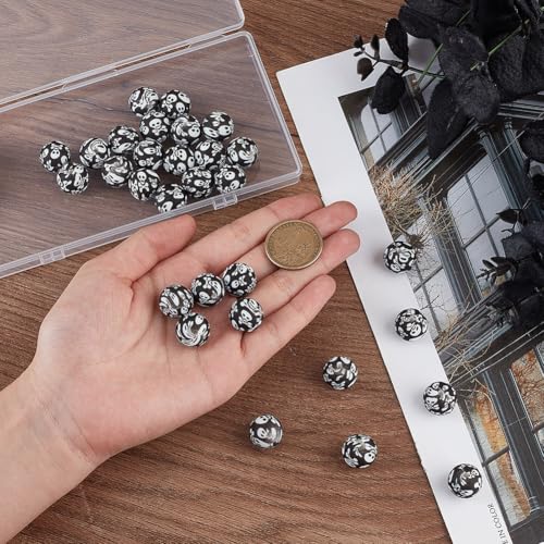 SUNNYCLUE 1 BOX 50PCS Silicone Halloween Spacer Beads Skeleton Beads Small Black White Gothic Skull Head Ghost Soft Spacer Loose Beads Bulk for jewellery Making Beading Kit Bracelets Diy Craft Supplie - Image 3