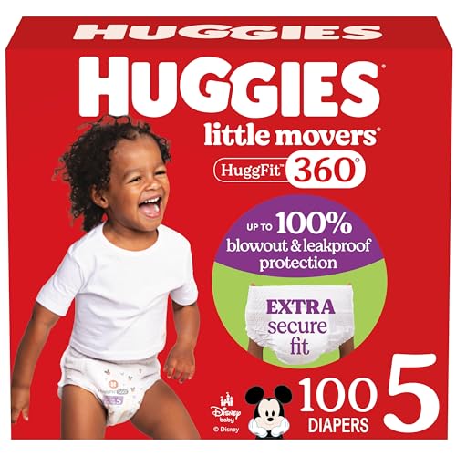 Image of Huggies Size 5 Baby Diapers, Little Movers HuggFit 360° Baby Diapers with 360° Waistband, Size 5 (27+ lbs), 100 Count, Packaging May Vary