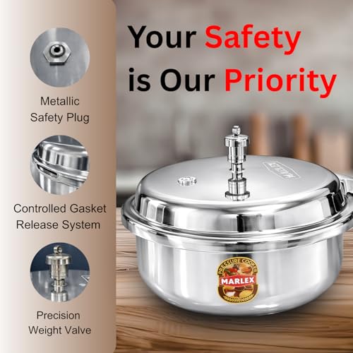 Image of Marlex Premium Aluminium Pressure Cooker - 3.5 Litre Pressure Pan | Outer Lid Pressure Cooker for Small Family, Small Meals, Sturdy Handle, Safety Valve, for Gas Stove - ISI Certified, 5-Year Warranty