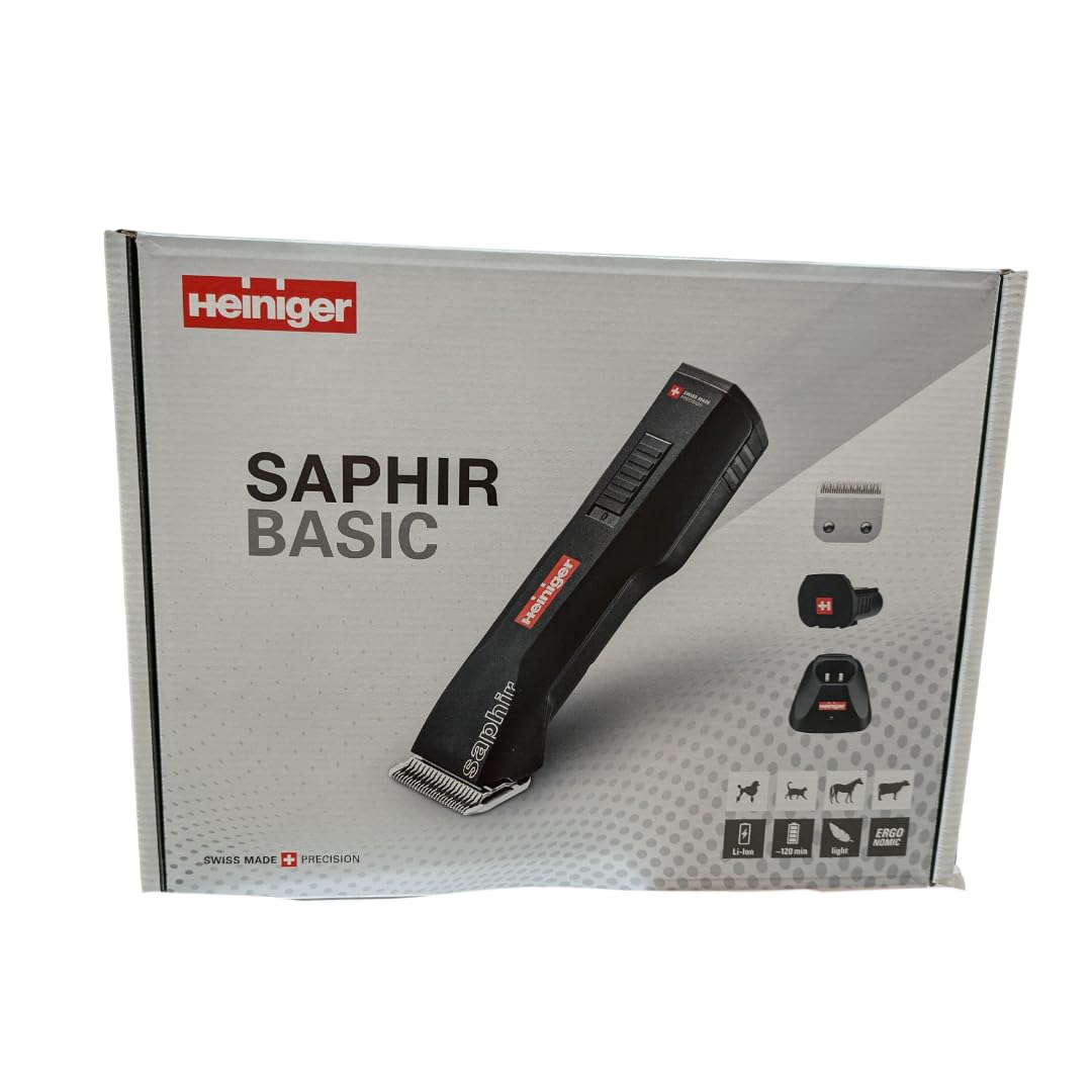 EHASO HEINIGER Profi Hundeschermaschine Set Saphir Akku-Schermaschine mit Scherkopf Size 10+ neunteiligem Aufsteckkammset + Hundenapf (Schwarz)