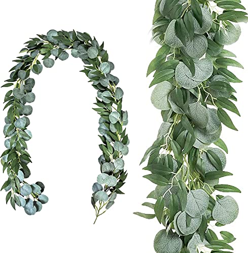 GraduationMall Eucalyptus Garland Artificial Foliage with Willow Leaves Fake Hanging Green Vine Faux Botanical for Decoration 2 Pack 12.8ft Indoor Outdoor