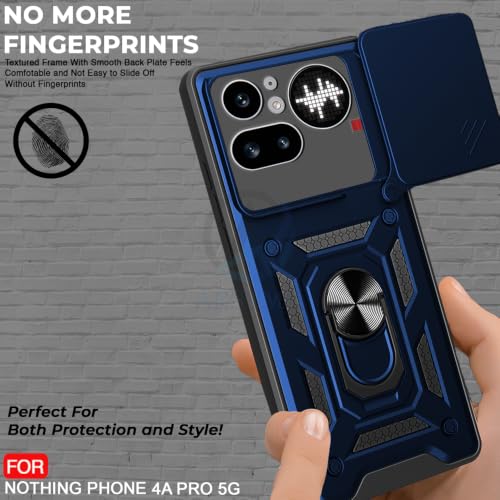 Image of AESTMO Tough Armor Nothing Phone 4A Pro 5G Bumper Back Case Cover | Ring Holder & Sliding Camera Shield Cover | 360 Degree Protection Back Case Cover for Nothing Phone 4A Pro 5G (Blue)