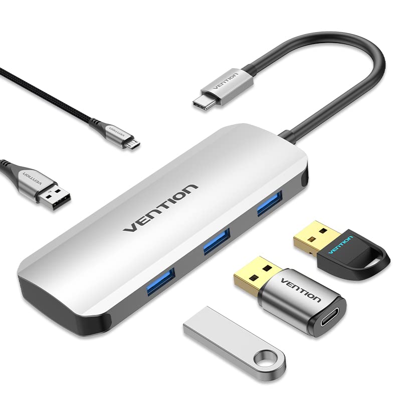 Vention USB HUB, USB Verteiler USB hub 3.0 5-Ports Ultra Slim Laden unterstützt für Notebook-PC, Flash Drive, Mac mini/Pro,PS5/PS4,Mobile Festplatte für Surface Pro, XPS