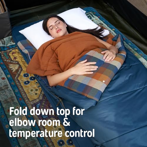 Image of Kelty Wayback Flannel Lined Sleeping Bag, Built in Blanket, Traditional Rectangle Shape, Organic Flannel Cotton Liner, Dual Locking Slide Zips