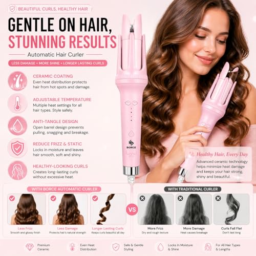 Image of Automatic Hair Curler, Rotating Curling Iron with Ceramic Barrel, Professional Curling Iron for Long Hair, Quick Heat Instant Auto Curler, Tangle-Free Hair Styling Tool for Women