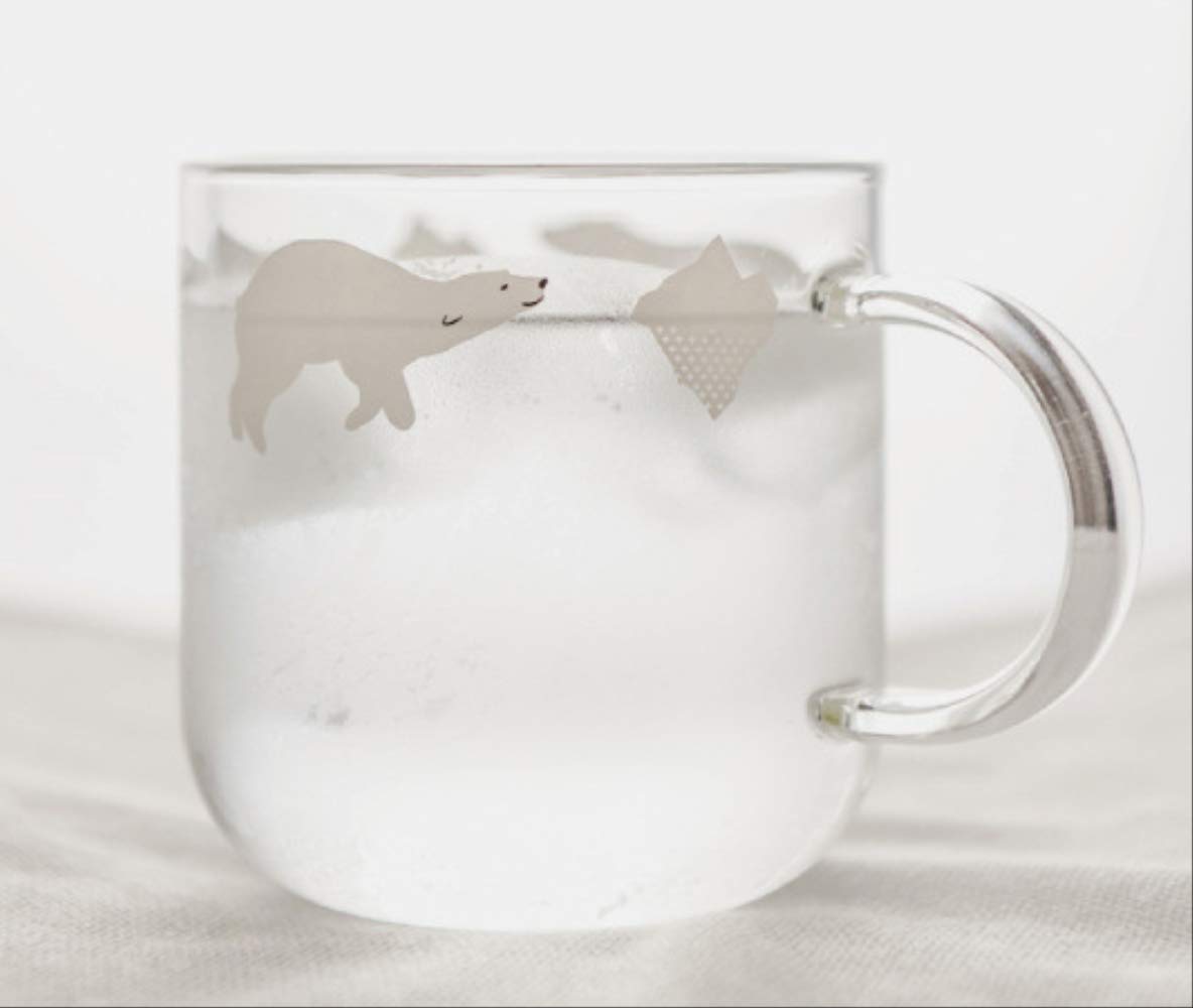 Taza de cristal polar hecha a mano de 400ml con oso y pingüino