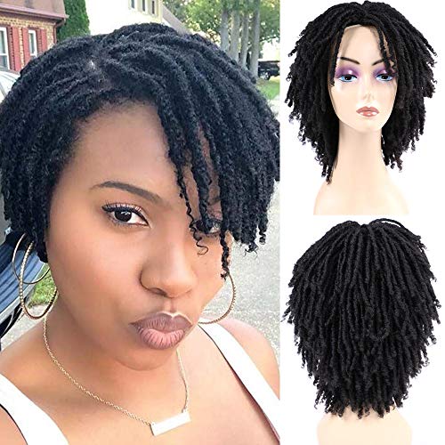 ATRAENTE Braided Wigs for Black Women Afro Short Curly Wigs for Black Women Natural Looking Twist Braided Wig Like Human Hair Dreadlock Wig with Wig Cap(6