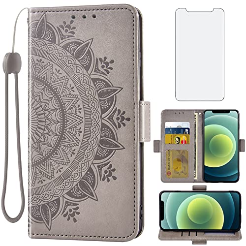 Coque iPhone 12 Pro et 12 Asuwish en silicone gris avec verre trempé et dragonne de transport