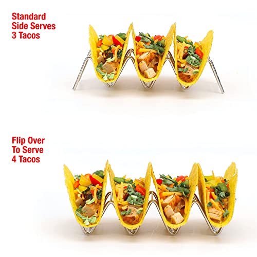 2 Lb. Depot Taco Holder Set - 2 Stackable Stainless Steel Stands For 3 Or 4 Hard/Soft Tacos - 5 Styles Available - Perfect For Mexican Food Street Tacos - Set Of 2 Trays #TOP1