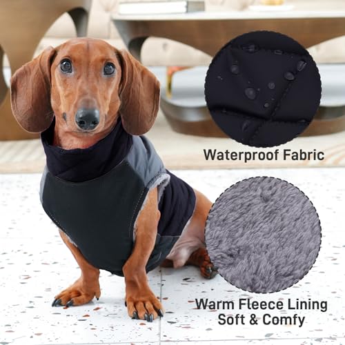 JoyDaog Warmer Fleece-Hundemantel, Hundejacke, Hundekleidung für kleine Hunde, D-Ringe, wasserdichte Welpenjacke für kalten Winter, schwarz, XS