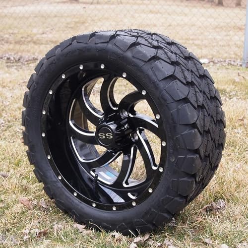 14 Inch Black Phantom Golf Cart Wheels & Tires Set of 4, 22x10-14 All Terrain/Street Tires, 22 Inch Golf Cart Wheels Compatible with EZGO, Club Car, YMH, 5 or 6