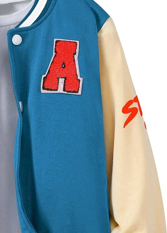 Boy's Varsity Jacket Patches Leather Sleeve Baseball Bomber Jacket2