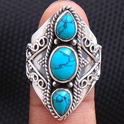 Bohemian Ring Turquoise Gemstone Ring 925 Sterling Silver Solid Ring US Size 7.25 Jewelry Designer Ring Engagement Ring Womens Ring Silver Jewelry