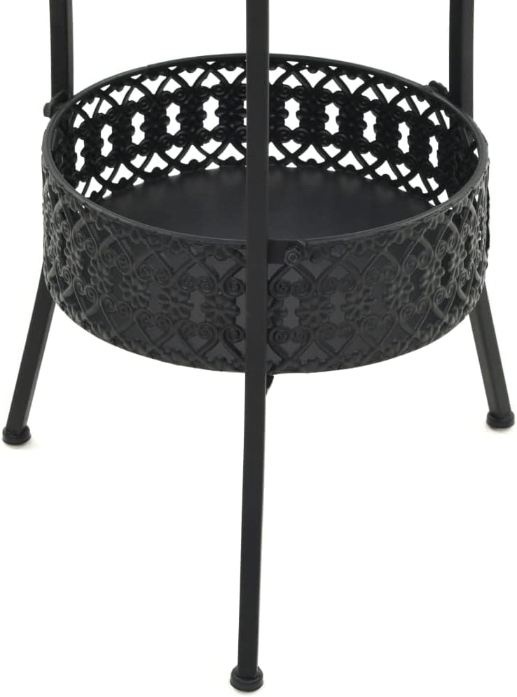 Outdoor Round Patio Bistro Dining Table, Conversation Table with Basket, Bistro Metal Dining Table for Backyard Lawn Balcony Pool, Bistro Table Black 15.7"x27.5" Metal