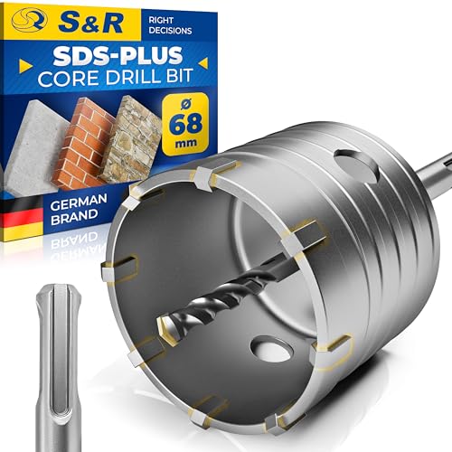 S&R Core drill Bit/Concrete Hole Saw Set Ø 68mm + SDS PLUS Adapter + centering point 8x110 mm