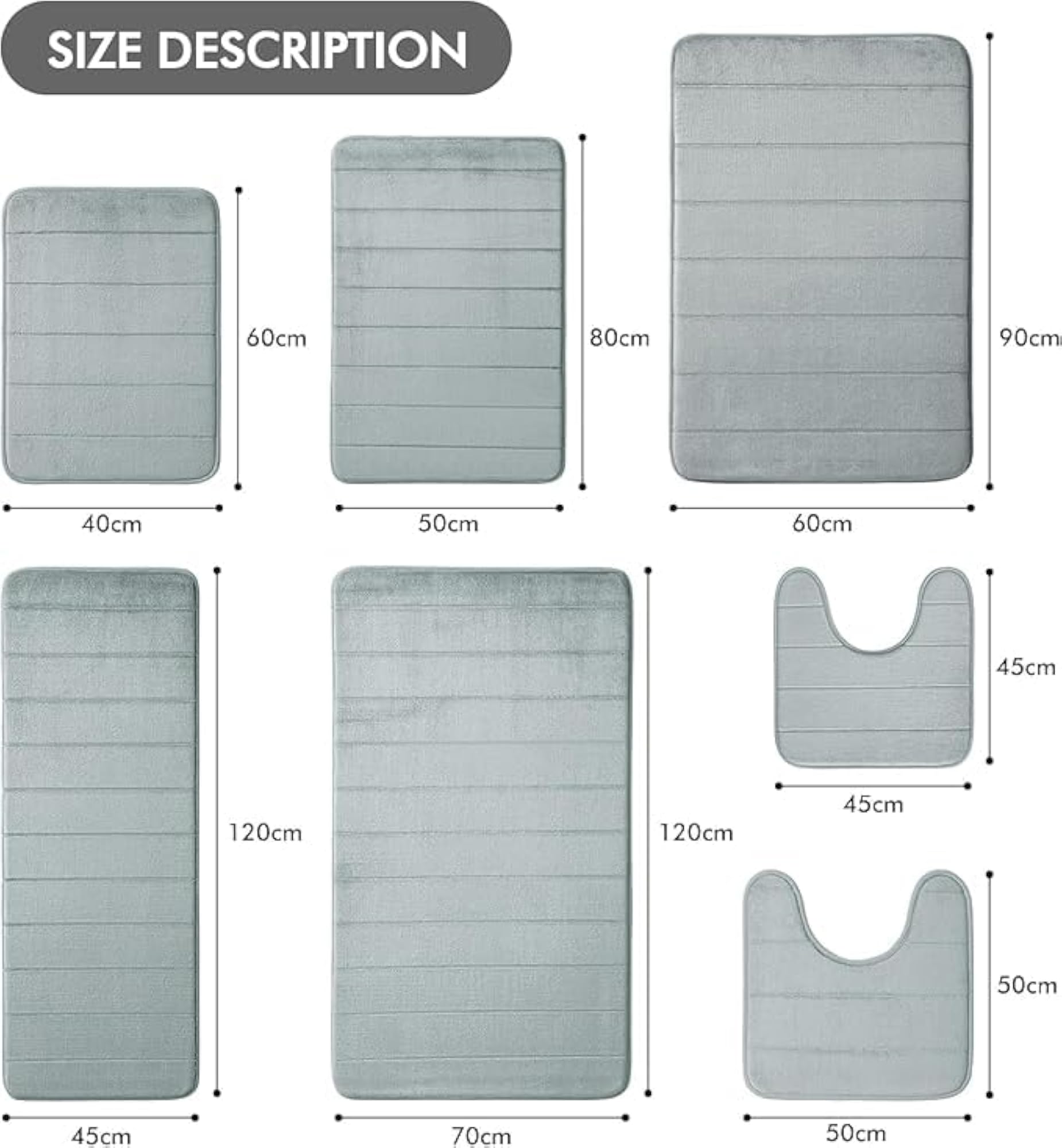 Memory Foam Waterproof Bath Rugs Set, Slip-Resistant