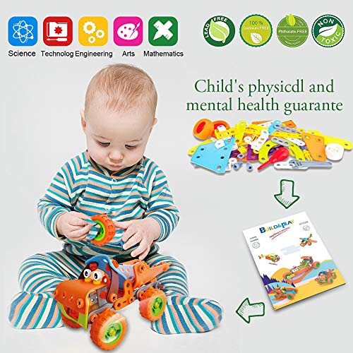 BeebeeRun 5 in 1 Educational Construction Building Toys Set for Kids, DIY Building Blocks Learning STEAM Toys, 136 Piece Creative Building Games for Boys & Girls Age 3 4 5 6 7 8 9 10 Year Old
