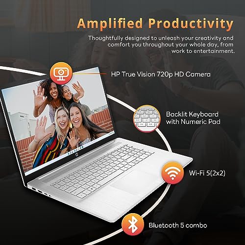 Image of HP 17.3'' FHD Business Laptop, Intel Core i5-1235U, 16GB RAM, 1TB PCIe SSD, Intel Iris Xe Graphics, Backlit Keyboard, HD Camera, Wi-Fi, Bluetooth, Win 11 Home, Silver, (Renewed)