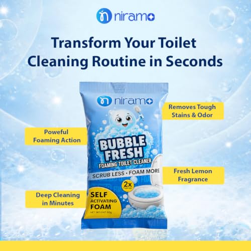 Image of Niramo Bubble Fresh Toilet Cleaner | Foam Action, Bathroom Cleaner | Removes Tough Stains, Limescale & Odour | Pack of 4 (4 x 320g)