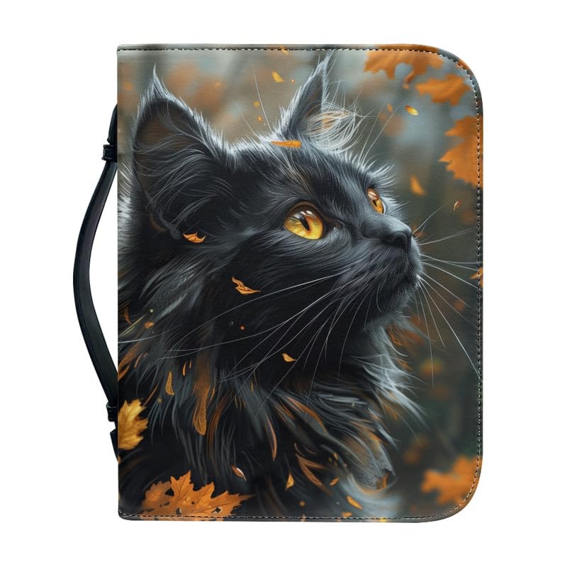 Kuiaobaty 3D Black Cat Book Cover with Handle Vivid Cat Book Bag for Work,Study,Bible Book, Zipper Book Carrying Bag Faux Leather — image 1