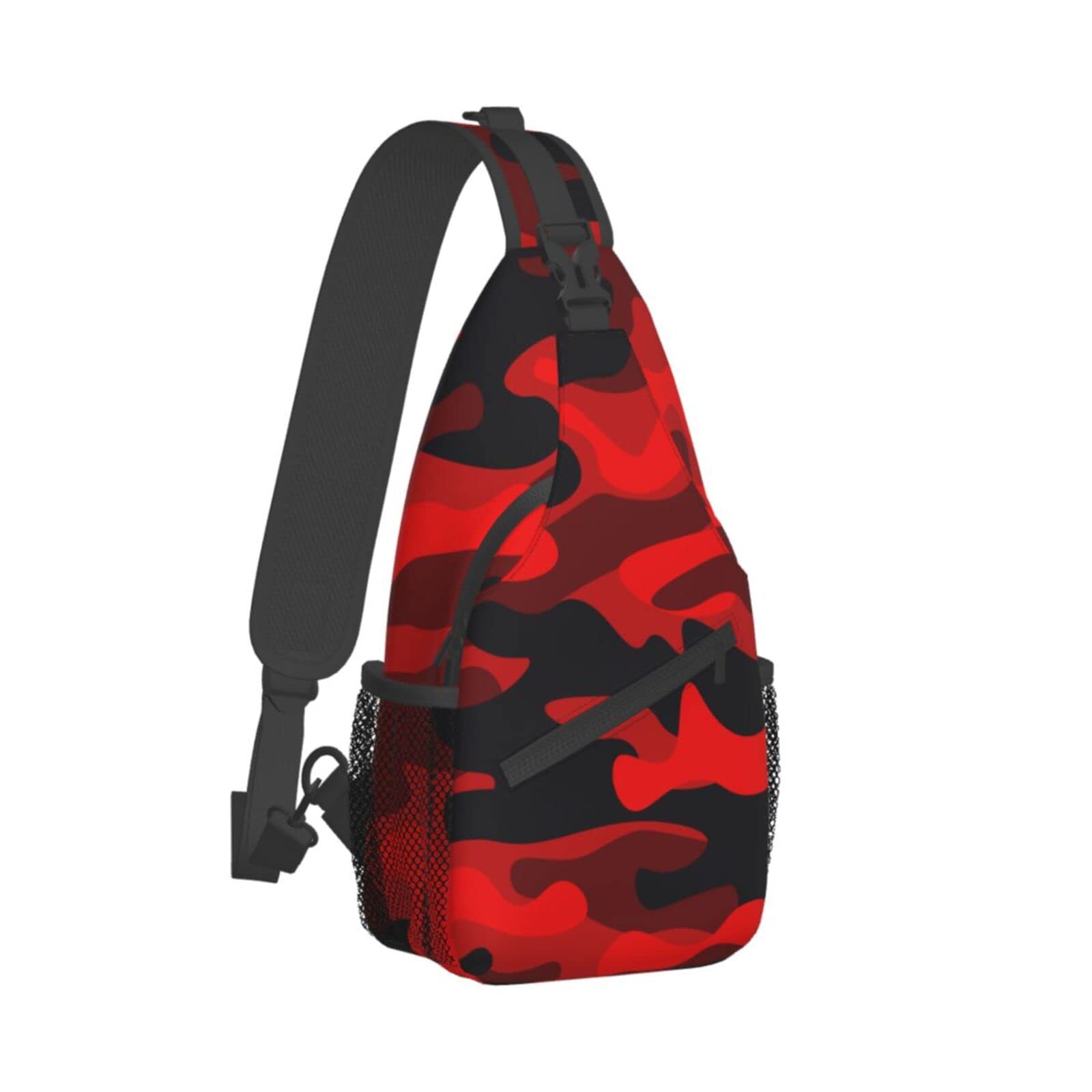 SUPLUCHOM Sling Bag Military Camouflake Camo Red Black Hiking Daypack Crossbody Shoulder Backpack Travel Chest Pack for Men Women Over 12 Years Old