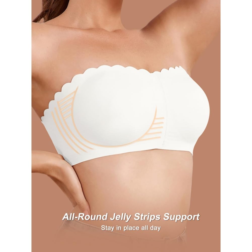 Reggiseno da donna senza spalline con fibbia frontale, tubo antiscivolo e confortevole, top a tubo senza cuciture arricciato con bordo ondulato