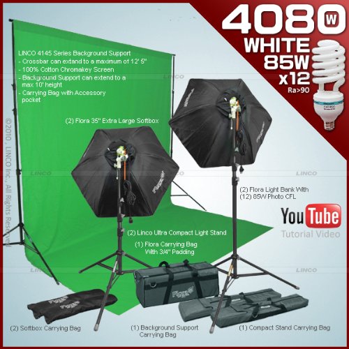 Photography video studio Lighting kit with Fluorescent Light Bank Linco  Flora +2 35'' Hexogen Easy Softbox Linco Flora +2 8308 Compact Light