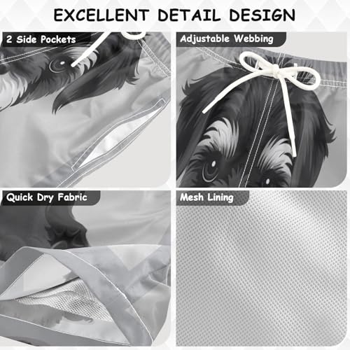 Pigsaly Boys' Swim Board Shorts Cartoon Schnauzer Puppy Black Dog Boy's Swim Trunks Kids Swimwear M3