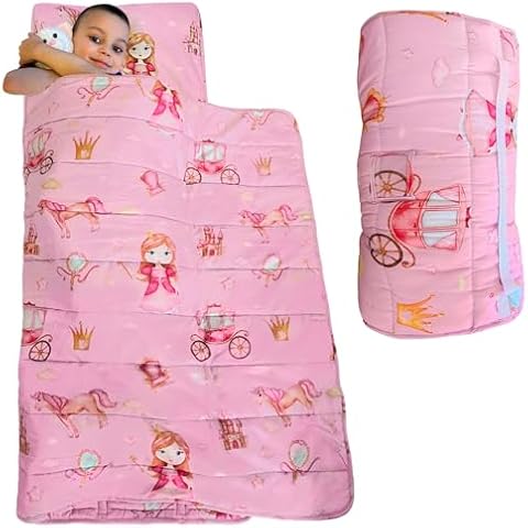 Toddler Nap Mat with Removable Pillow, Wide Blanket. Extra Soft, Long 55*21" Rolled Toddler Sleeping Bag. Kids Nap Mat For Preschool. Slumber Kindermat for Daycare, Sleepover, Travel (Little princess) Cover