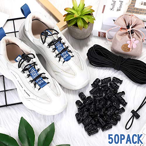 Patelai PATELAI-CORD LOCKS-53 50 Pieces Cord Locks Spring Toggles Stoppers Plastic Single Hole End Stopper Slider And 1/8 Inch 66 Feet Elastic Bungee Cord thumb #3