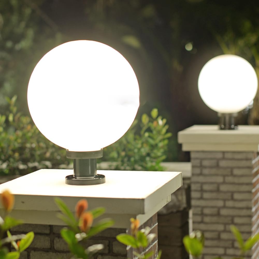 Mengjay Lampioni da Giardino Esterno Moderno E27 - Lampada Da Esterno Sfera Rotonda In Acrilico, A Colonna, LED, Globo, Lanterna Da Palo per Villa (25cm)