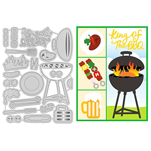 GLOBLELAND Outing Grillwurst Stanzschablonen, Schaufelgabel Clip Wurst Chili Stanzschablonen für Kartenherstellung Dekoration und DIY Grill Bier Scrapbooking, Brokkoli Pilze Platte Schneideschablone