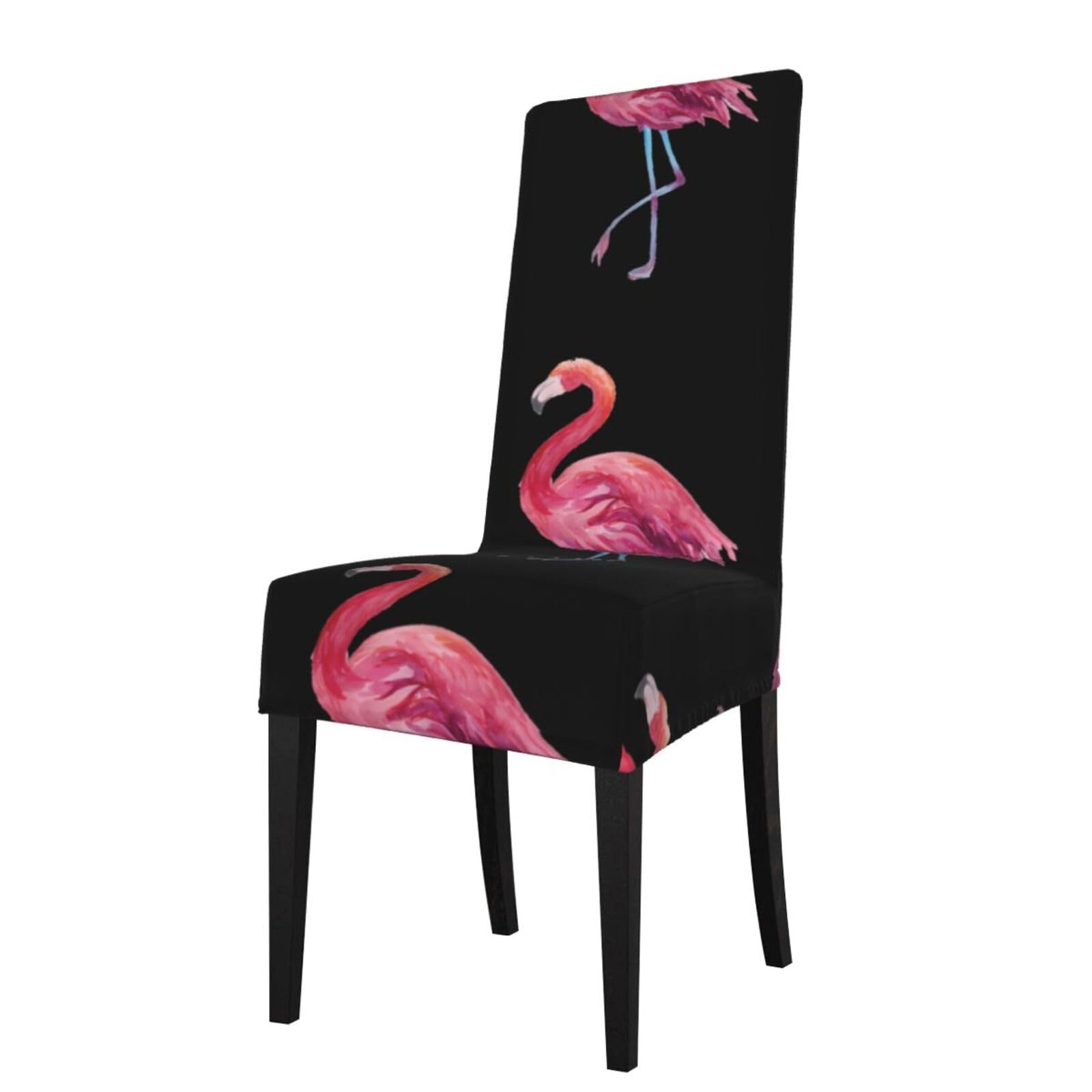 Hjfczh Black Watercolor Flamingos Prints Dining Chair Throw Covers – Stretchy Spandex Furniture Layers For Refreshing Your Space - No Ironing Needed