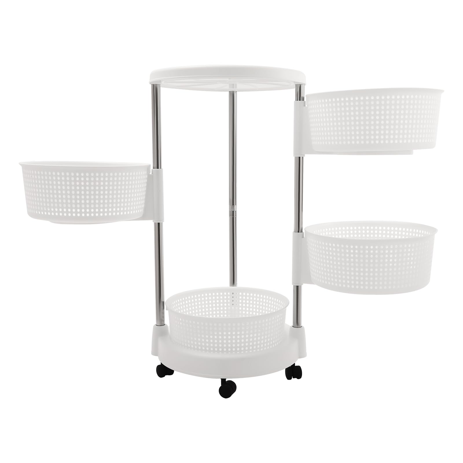 WooDerson Carro de cocina giratorio 360°, 43 x 70 cm, con ruedas de 4 niveles, redondo, para aulas, dormitorios, cafés (blanco)