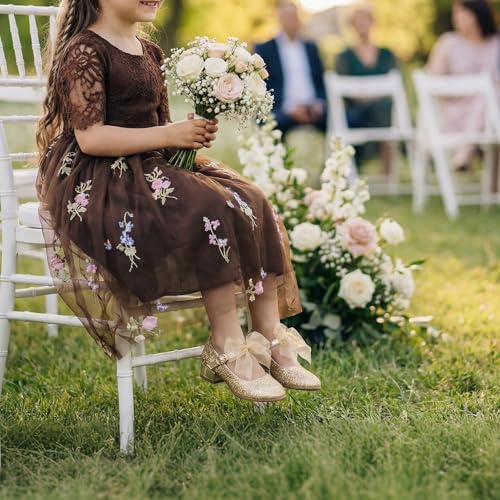 Image of THEE BRON Girls Low Heel Dress Shoes Mary Jane Party Wedding Flower Girl Pumps