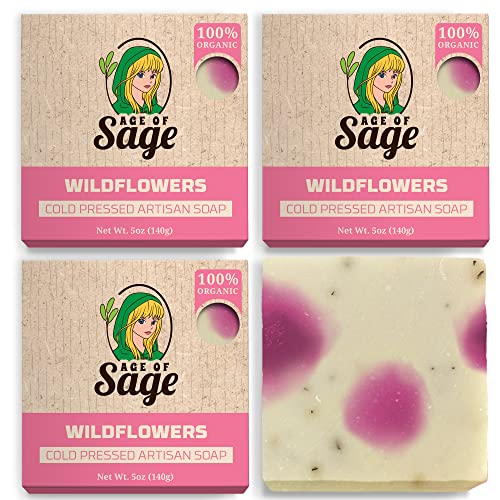 Age of Sage Natural Bar Soap for Women – Vegan Bath Soap Bars Gift Set – Handmade Cold Process Artisan Soap with Essential Oil, Aromatic Moisturizing Wash Soaps, Fragrant Wild Flowers Scent (4 Pack)