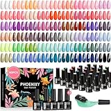 Phoenixy Gel Nail Polish Set, 54+6 PCS Gel Nail Polish with Glitter Matte Glossy Base Top Coat, Pink Blue Purple Nail Varnish Set Gifts for Women