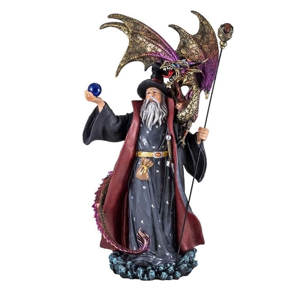 Sorcier avec dragon figurine 48 cm statue résine couleur grand format décoration geek