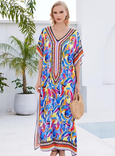 Plus Size Kaftan Dresses for Women Beach Cover Ups Swimwear with V-Neck Lightweight Caftans for Vacation Dress4