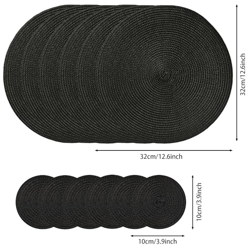 HNVNER Black Round Placemats and Coaster Set of 6, Woven Table Mats Washbale Heat Resistant Place Mats for Dining Table - Cosy Home Interiors HNVNER Black Round Placemats and Coaster Set of 6, Woven Table Mats Washbale Heat Resistant Place Mats for Dining Table - Image 3