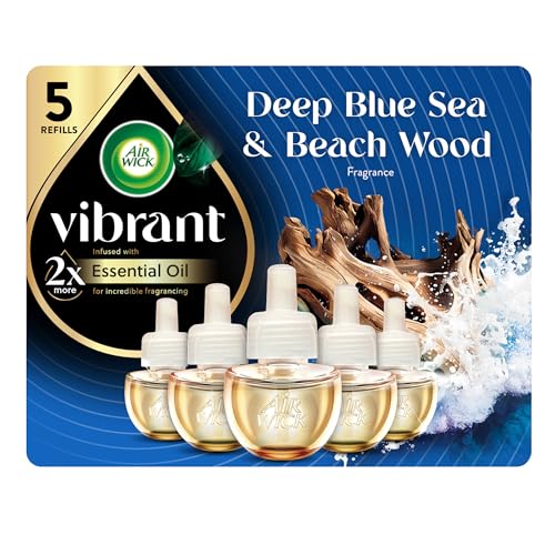 Air Wick Vibrant Plug-In Scented Oil Refills 5 Count Deep Blue Sea and Beech Wood Air Freshener Essential Oils