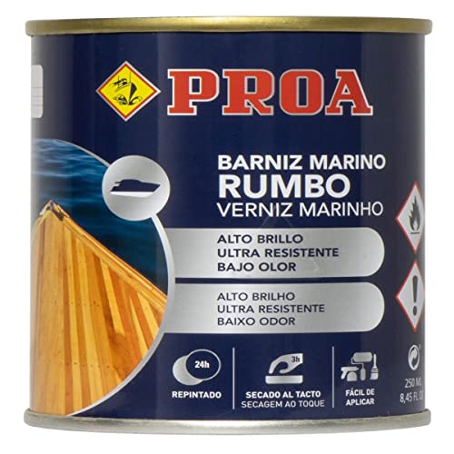 Barniz marino bajo en olor. Alta resistencia en ambientes marinos. Exterior e Interior. Proa. Transparente 250 ML.