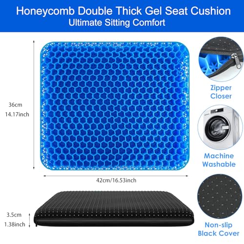 Image of Soft Sitter Cushion,Honeycomb Double Thick Gel Seat cushion with Anti-Slip Cushion Cover,Cooling Chair Cushion Egg Chair Cushion For Home Office Car, Wheelchair (42 x 36 Cm)